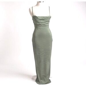 Windsor Sage Green Cowl Neck Satin Maxi Dress GD14400L-DK SAGE Size S NEW
